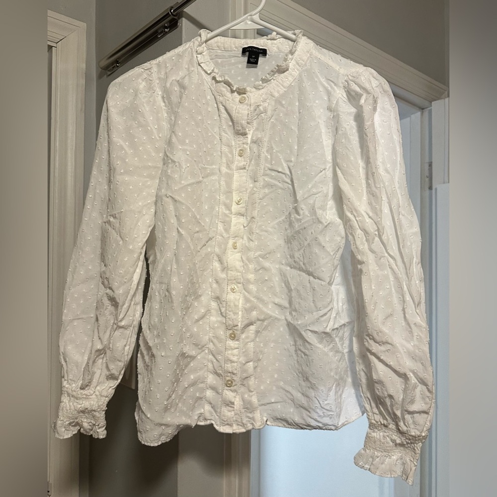 Ann Taylor White Textured Blouse